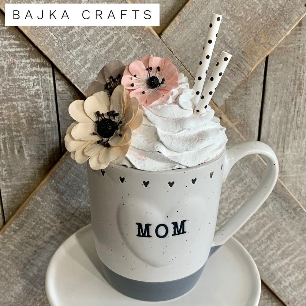 Handmade Mug Topper with Mom Mug.